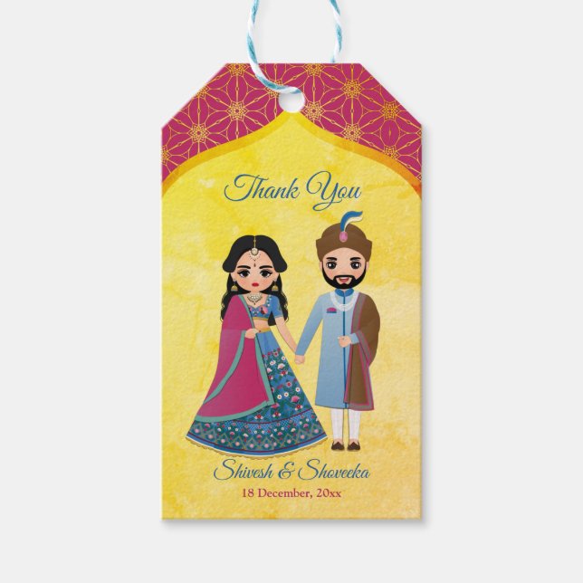 Rosa und goldenes Design grenzen an indische Hochz Geschenkanhänger (Vorderseite)