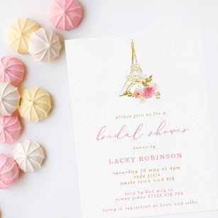 Rosa und goldenes Eiffelturm Brautparty Einladung