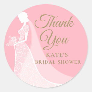 Rosa und goldenes elegantes Spitzen-Gown-Brautpart Runder Aufkleber