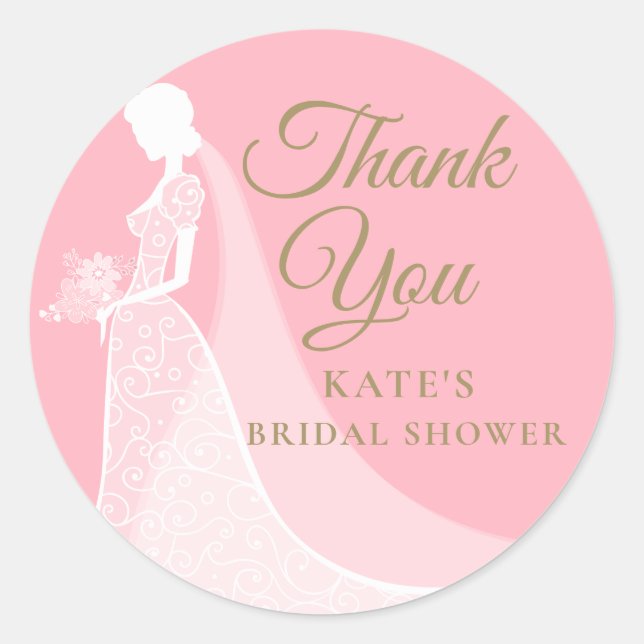 Rosa und goldenes elegantes Spitzen-Gown-Brautpart Runder Aufkleber (Vorderseite)