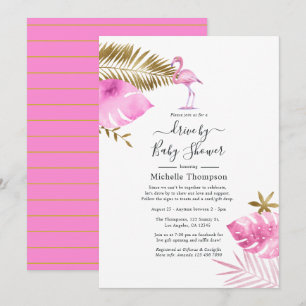 Rosa und goldenes Flamingo-Laufwerk durch Dusche Einladung