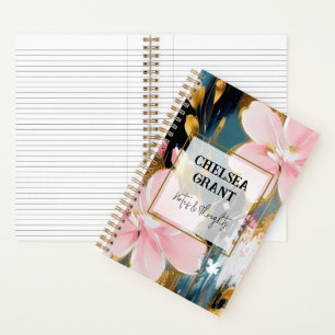 Rosa und goldenes florales personalisiertes Tagebu Notizbuch
