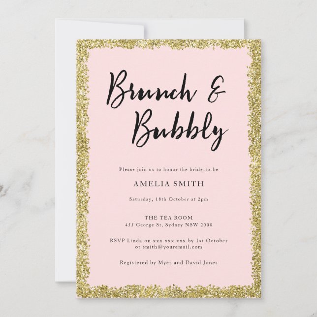 Rosa und goldenes Glitzer Brautparty Party Einladung (Vorderseite)