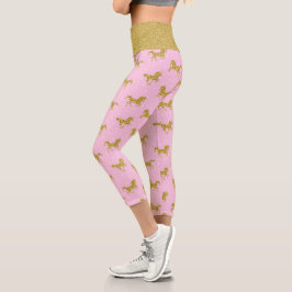 Rosa und goldenes Glitzer Einhorn Capri Leggings