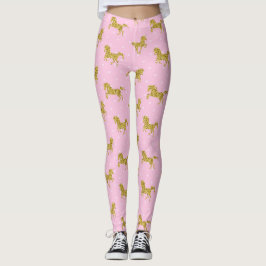 Rosa und goldenes Glitzer Einhorn Leggings