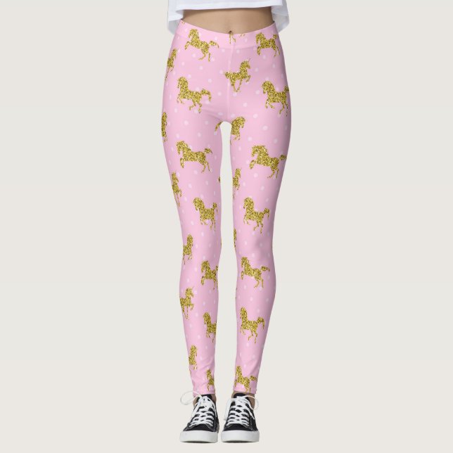 Rosa und goldenes Glitzer Einhorn Leggings (Vorderseite)