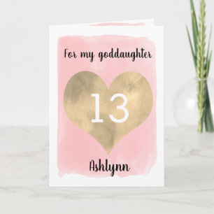 Rosa und goldenes Herz 13. Geburtstag Patin Karte