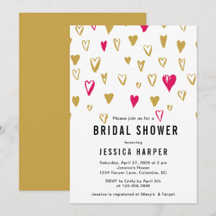 Rosa und goldenes Herz-Brautparty Einladung