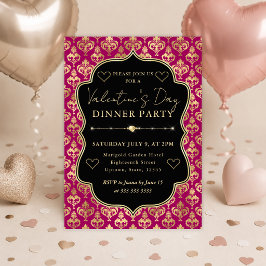 Rosa und goldenes Herz-Damaskus Valentinstag-Dinne Einladung