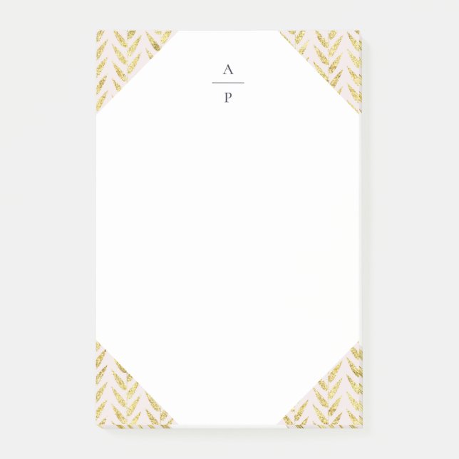 Rosa und goldenes Leaf Mit Monogramm Post-it Klebezettel (Vorderseite)