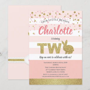 Rosa und goldenes Mädchen - 2. Geburtstagsladung Einladung