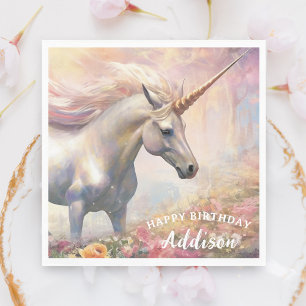 Rosa und goldenes magisches Geburtstags-Einhorn Serviette