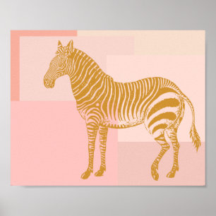 Rosa und goldenes Zebra Zeichnend Poster