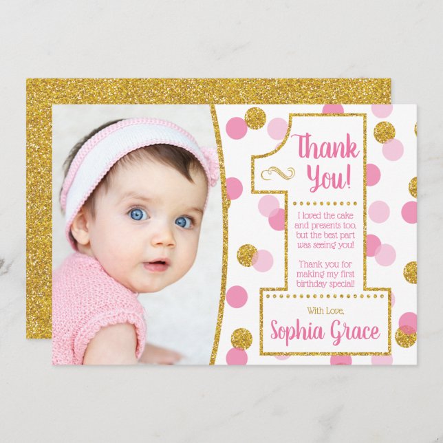 Rosa und Golderster Geburtstag danken Ihnen zu Einladung (Vorne/Hinten)