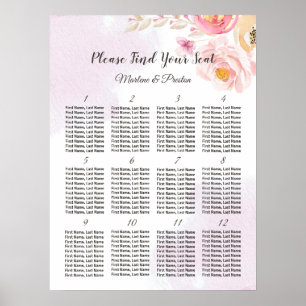 Rosa und goldfarbene 12 Tische Hochzeitskarte Poster