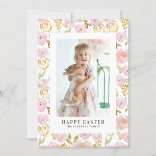 Rosa und goldfarbene Blume Foto Frohes Osterfest Feiertagskarte