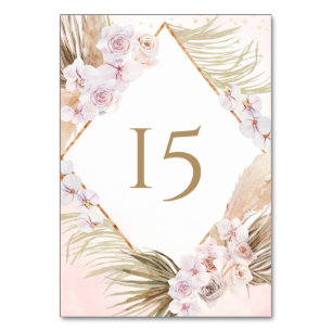 Rosa und goldfarbene Flora Tischnummer