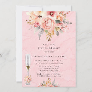Rosa und goldfarbene florale Brunch & Bubbly Einladung