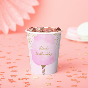 Rosa und goldfarbene Glitzer Cotton Candy Birthday Pappbecher