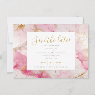 Rosa und goldfarbene Marmorkarte Save the Date