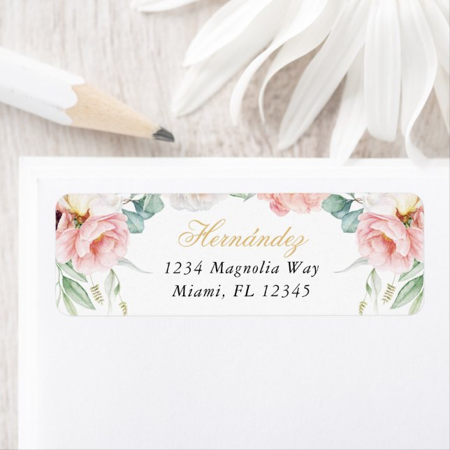 Rosa und goldfarbene Quinceñera-Rücksendeadresse (Insitu)