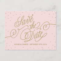 Rosa und goldfarbene Sterne Save the Date Postkart