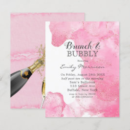 Rosa und goldfarbener Glitzer Brunch & Bubbly Invi Einladung