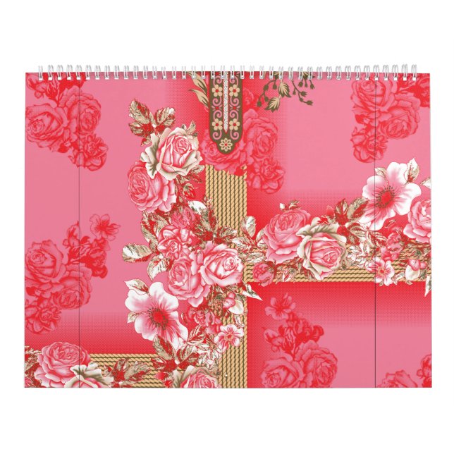 rosa und goldfarbener Hintergrund mit roter Farbe Kalender (Titelbild)