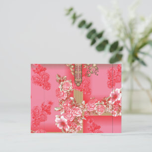 rosa und goldfarbener Hintergrund mit roter Farbe Postkarte