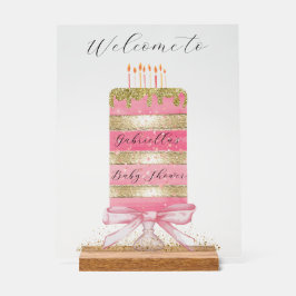 Rosa und goldfarbener Kuchen Personalisiert "Willk Acrylschild