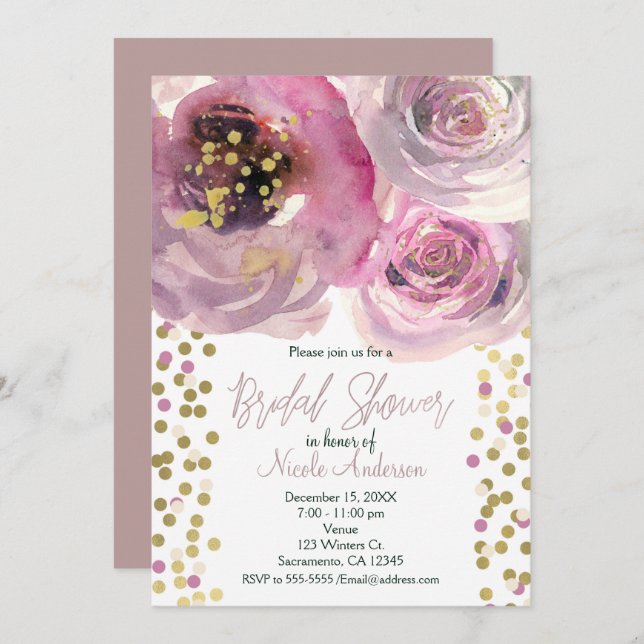 Rosa und goldfarbenes Brautparty Einladung (Vorne/Hinten)