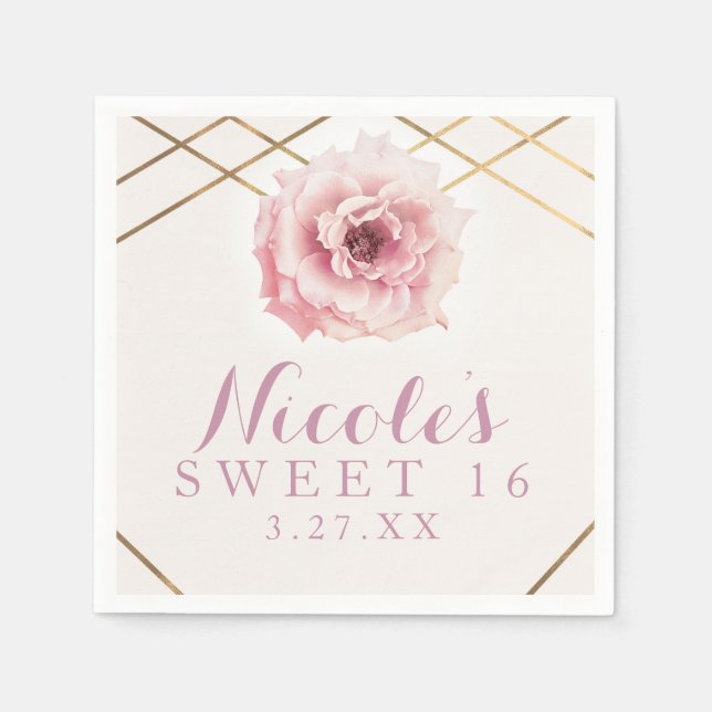 Rosa und goldfarbenes Brautparty Party Serviette (Vorderseite)