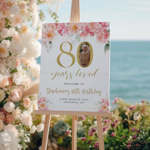 Rosa und goldfarbenes Foto 80. Geburtstag Willkomm Poster