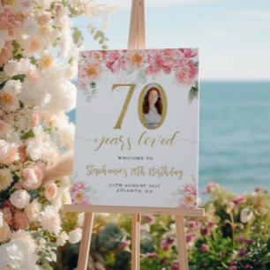Rosa und goldfarbenes Foto am 70. Geburtstag Willk Poster