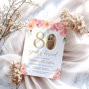 Rosa und goldfarbenes Foto am 80. Geburtstag Einladung