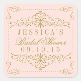Rosa und goldfarbenes Verziertes Swirl Brautparty  Quadratischer Aufkleber