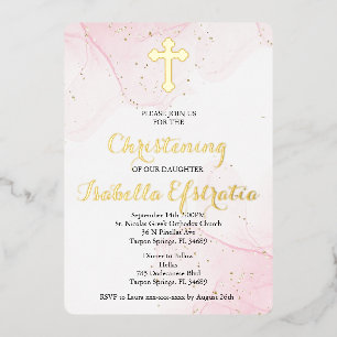 Rosa und Goldfolie Marmor Tauf Einladung