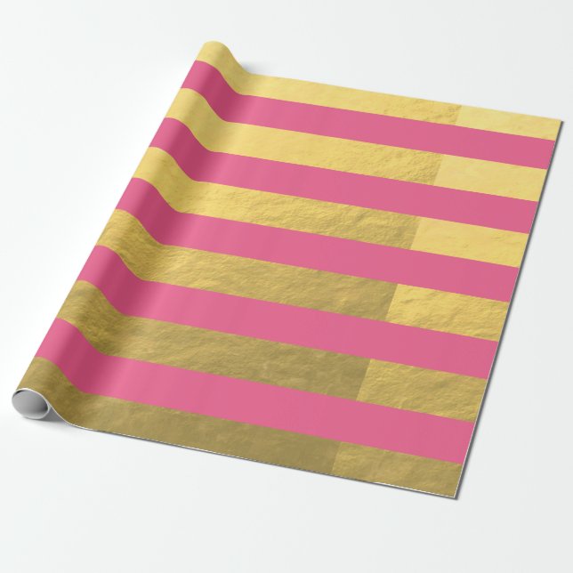 Rosa und Goldfolien-Streifen gedruckt Geschenkpapier (Ungerollt)
