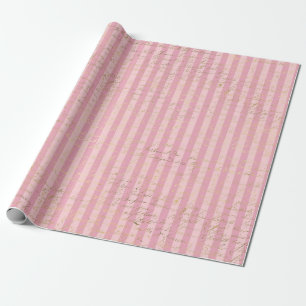 Rosa und Goldfolienstreifen Paris Kalligrafie Geschenkpapier