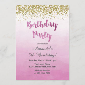 Rosa und Goldgeburtstags-Einladung Einladung