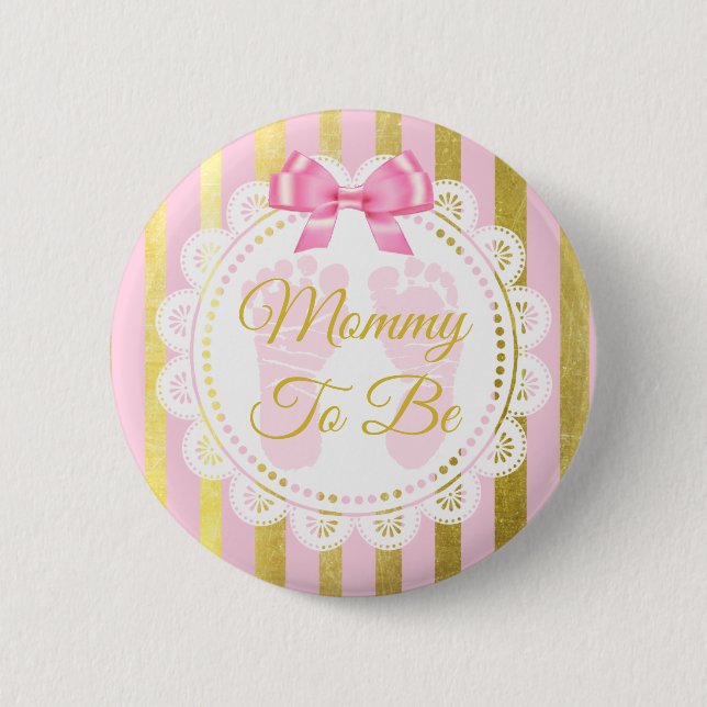 Rosa und goldgestreifte Bow Mommy zum Button (Vorderseite)
