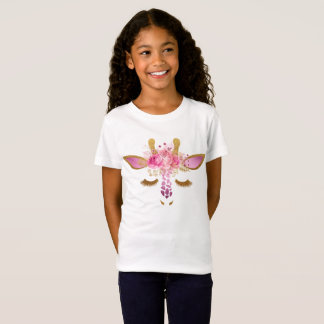 Rosa und Goldgiraffen-Mädchen-T - Shirt