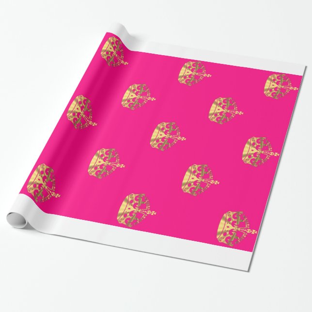 Rosa und Goldkronenmuster Geschenkpapier (Ungerollt)