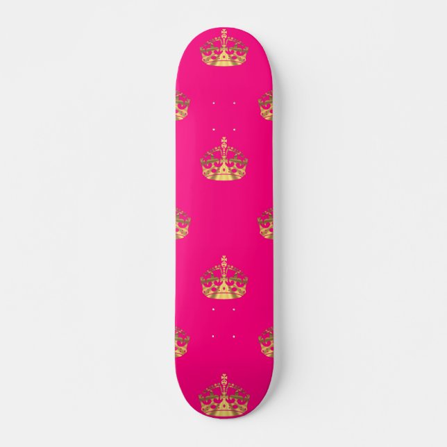 Rosa- und Goldkronenmuster Skateboard (Vorne)