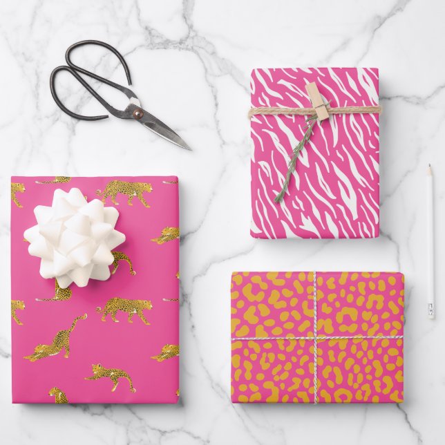 Rosa und Goldleopard Geschenkpapier Set (Vorderseite)