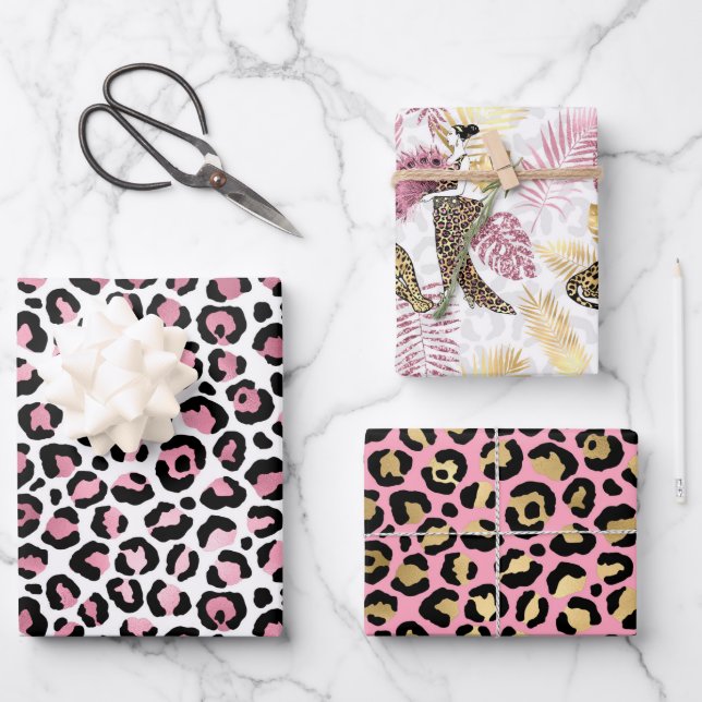 Rosa und Goldleopard Geschenkpapier Set (Vorderseite)