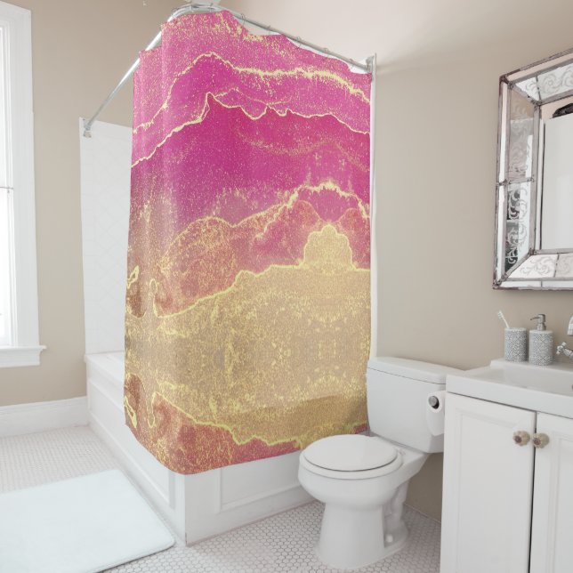 Rosa und Goldmarmor Elegant Duschvorhang (Beispiel)