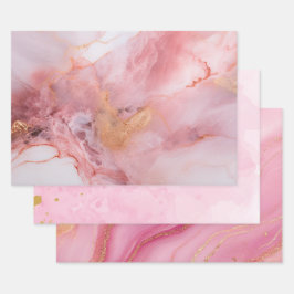 Rosa und Goldmarmor Elegant Geschenkpapier Set