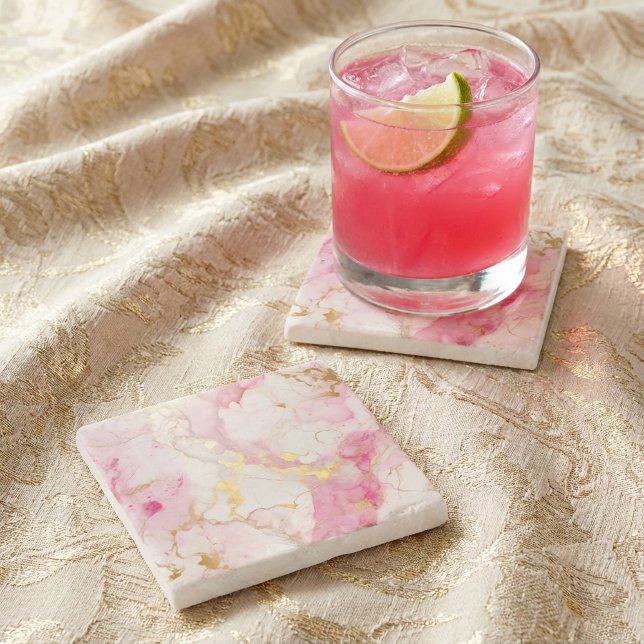 Rosa- und Goldmarmoreffekt Steinuntersetzer (Pink and gold Marble effect Stone Coaster.)