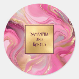Rosa und goldmarmorne Hochzeit Runder Aufkleber